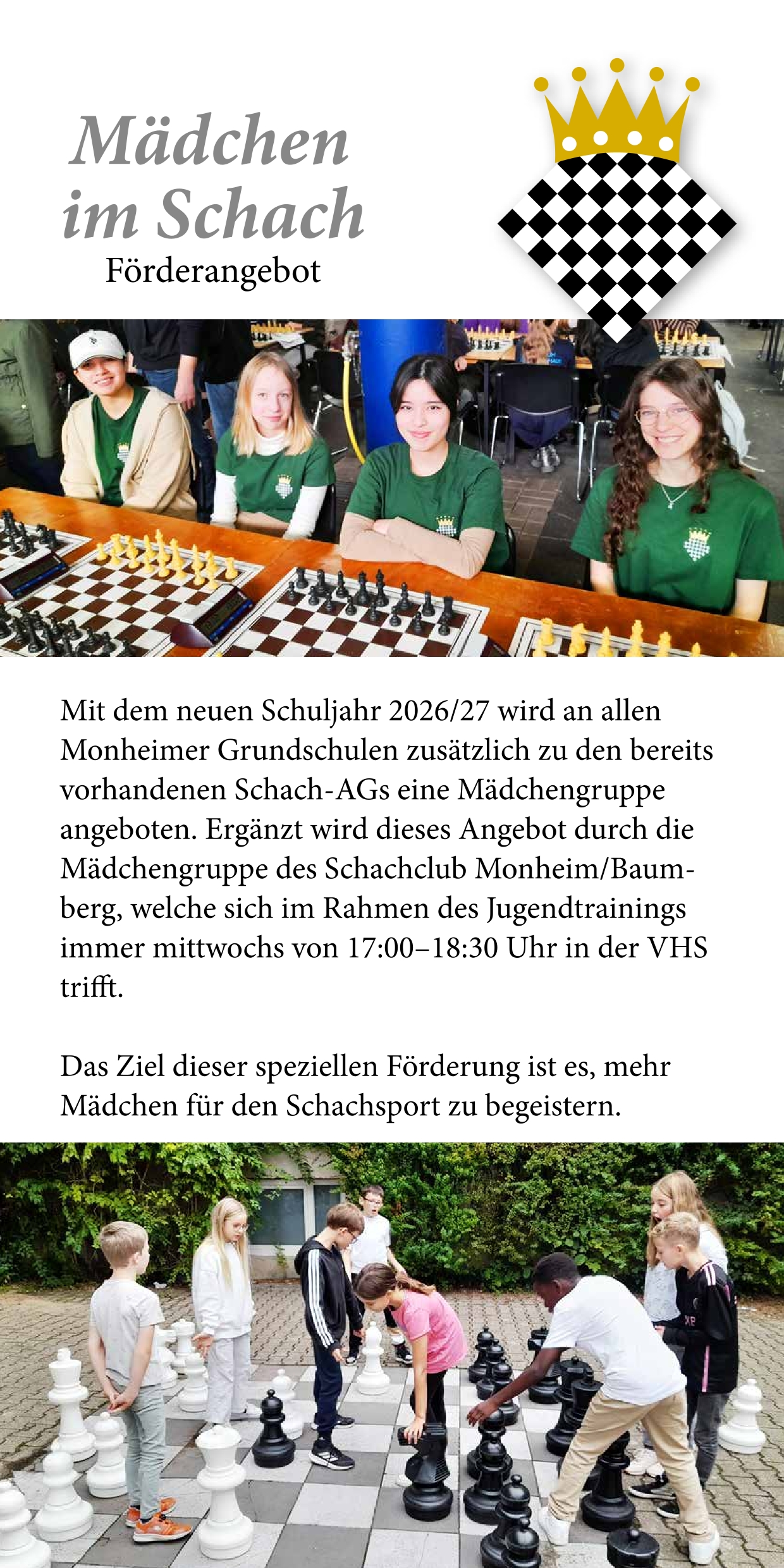 Ein Bild des Flyers zum Förderprogramm Mädchen im Schach